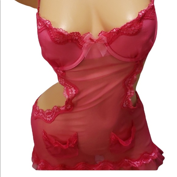 Victoria's Secret Sexy Little Things Hot Pink Sheer Apron Negligee Linge… - Picture 5 of 9